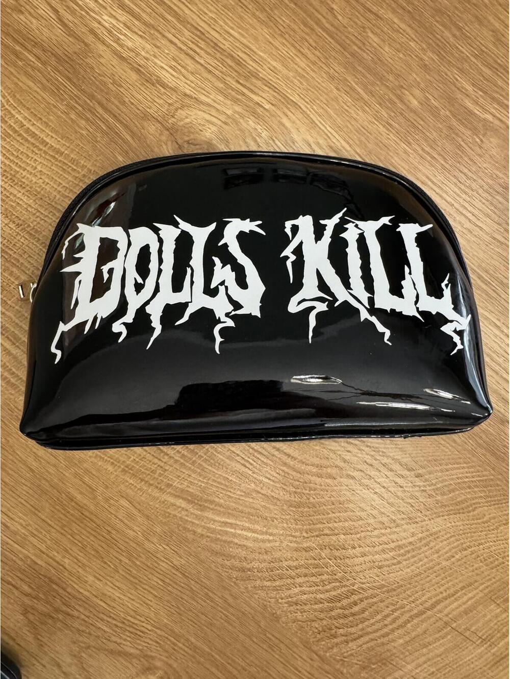 Dolls Kill Black Patent Logo Makeup Bag Goth PVC Cosmetic Pouch